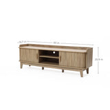 Mid-Century Modern Tambour-Style 2-Door 63-Inch Wide TV Stand with Tray Top, Oak - LuxenHome