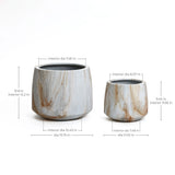 Two round, gray planters with a wood-like texture are shown. The larger pot is approximately 12.8 inches tall, while the smaller one is about 9.45 inches tall, making this MgO Planter Set perfect for both indoor and outdoor settings.