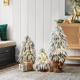 Pre-Lit Snowy Flocked Christmas Tree with Bases,Set of 3