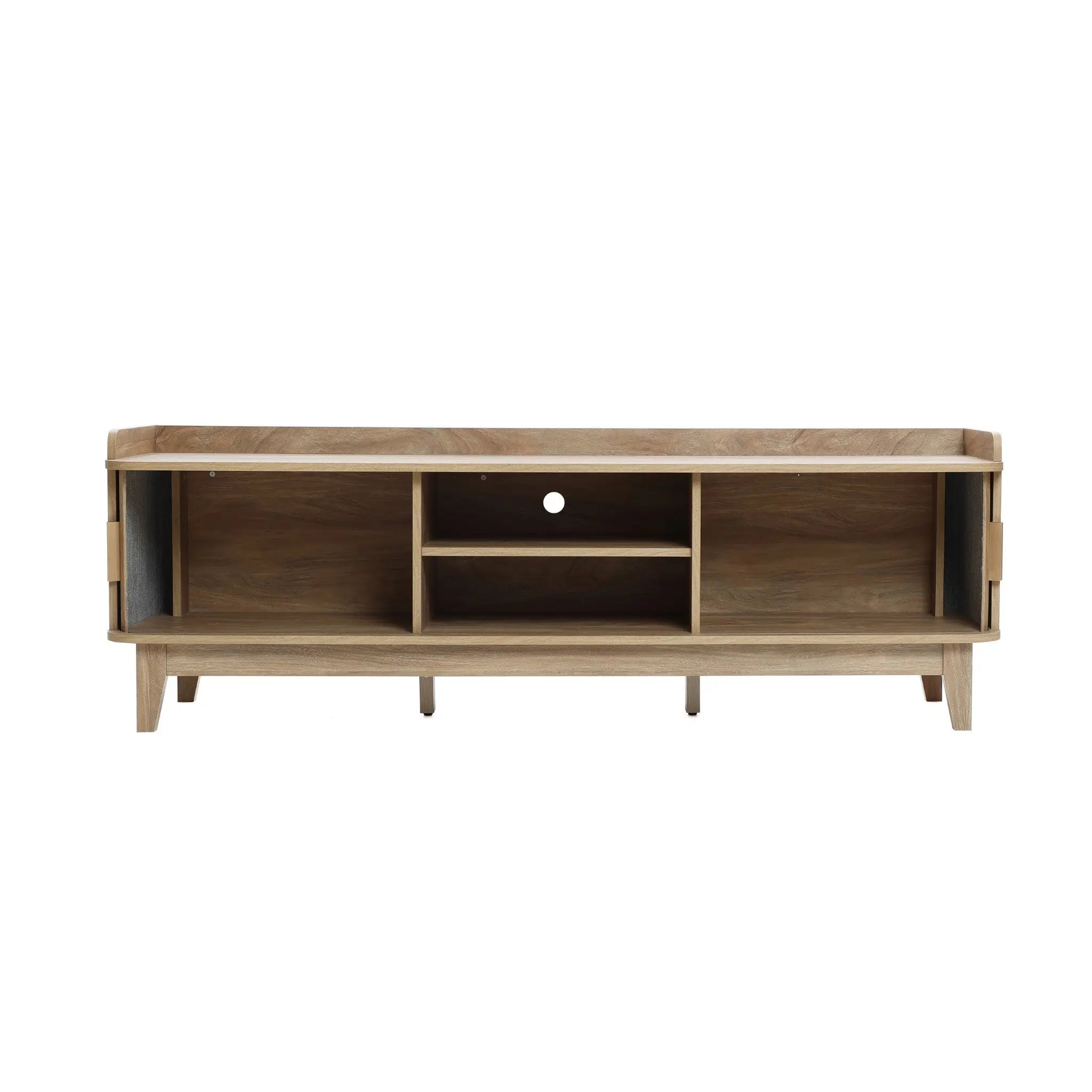 Mid-Century Modern Tambour-Style 2-Door 63-Inch Wide TV Stand with Tray Top, Oak - LuxenHome