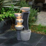 Modern cascading resin outdoor water fountain with LED lights - LuxenHome