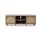 Natural Finish Engineered Wood TV Stand with Pine Legs, 55"