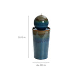 Glazed Blue and Brown Duo-Tone Sphere on Round Pillar Bubbler Ceramic Water Fountain - LuxenHome