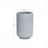 Gray cylindrical vase with a height of 19.3 inches and diameter of 12.2 inches, reminiscent of a modern minimalist decor piece, sits against a plain white background. Its ideal as a weather-resistant planter for those who appreciate sleek, subtle elegance in their spaces.