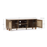 Natural Finish Engineered Wood TV Stand with Pine Legs, 55"