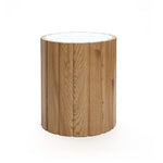 Marko wood grain round end table with faux marble top - LuxenHome
