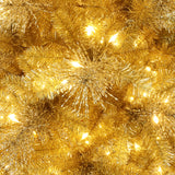 Pre-Lit Gold Tinsel Pine Christmas Tree with Stand,,7.5Ft