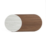 Travertine-style and walnut finish wood coffee table - LuxenHome