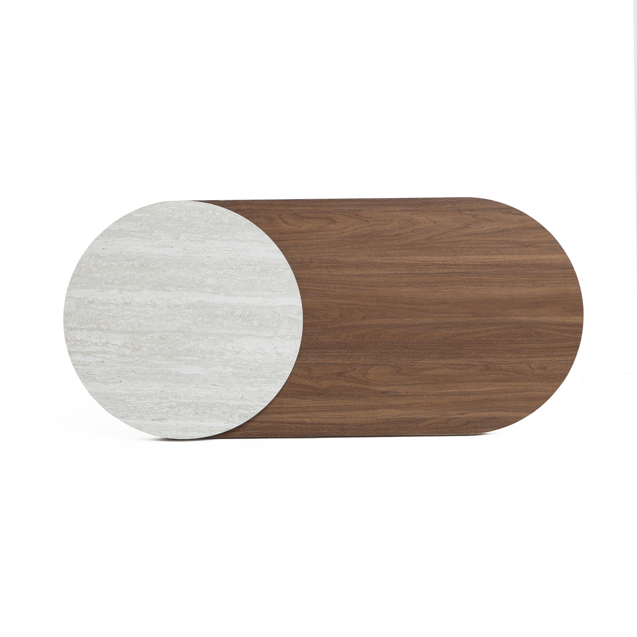 Travertine-style and walnut finish wood coffee table - LuxenHome
