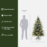 Pre-Lit  Green Full Christmas Tree with pinecones,6ft
