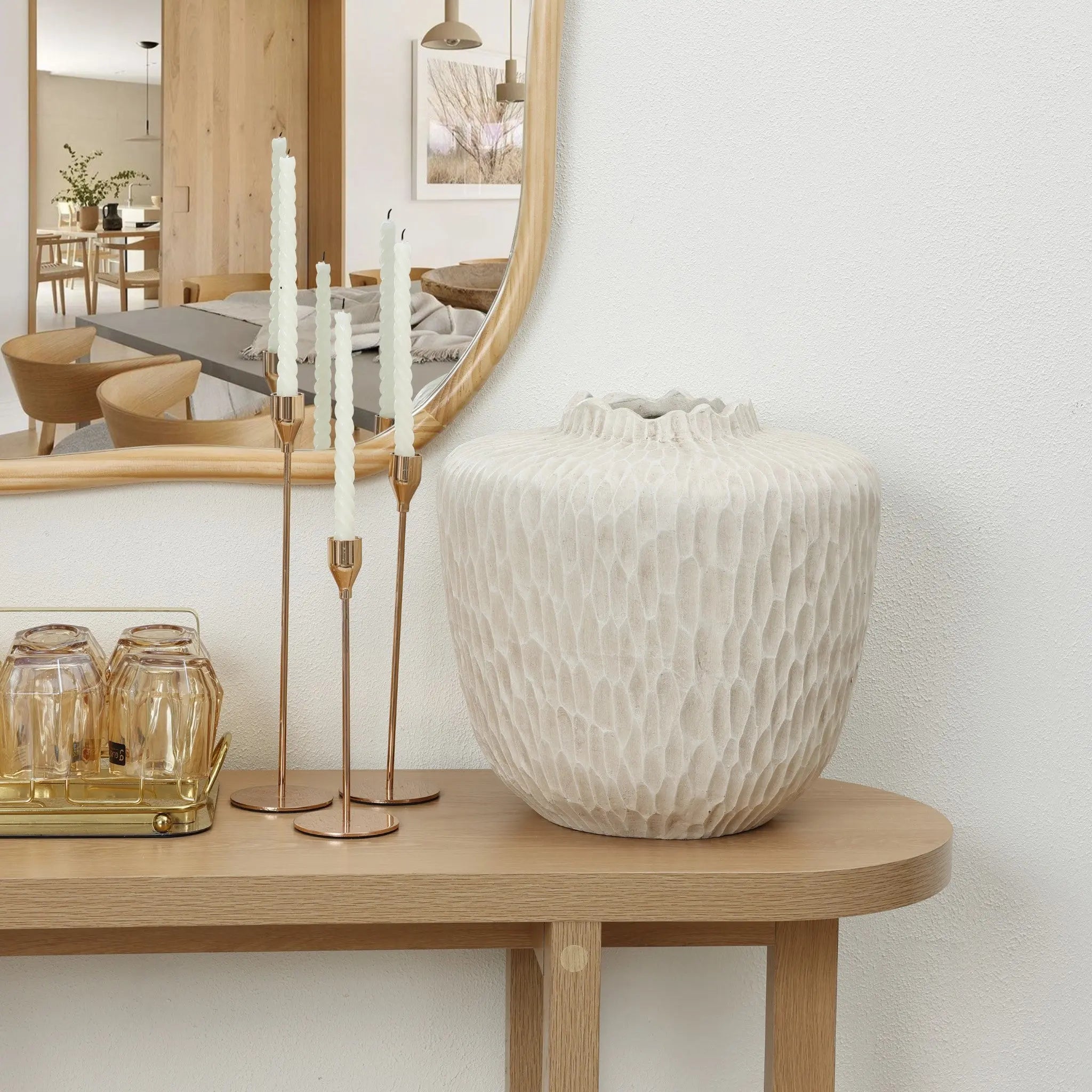 Beige beehive round MgO Vase, 12.8'' h - LuxenHome