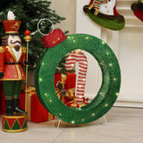 Candy cane lighted wreath outdoor christmas decoration, 1.9 ft tall - LuxenHome