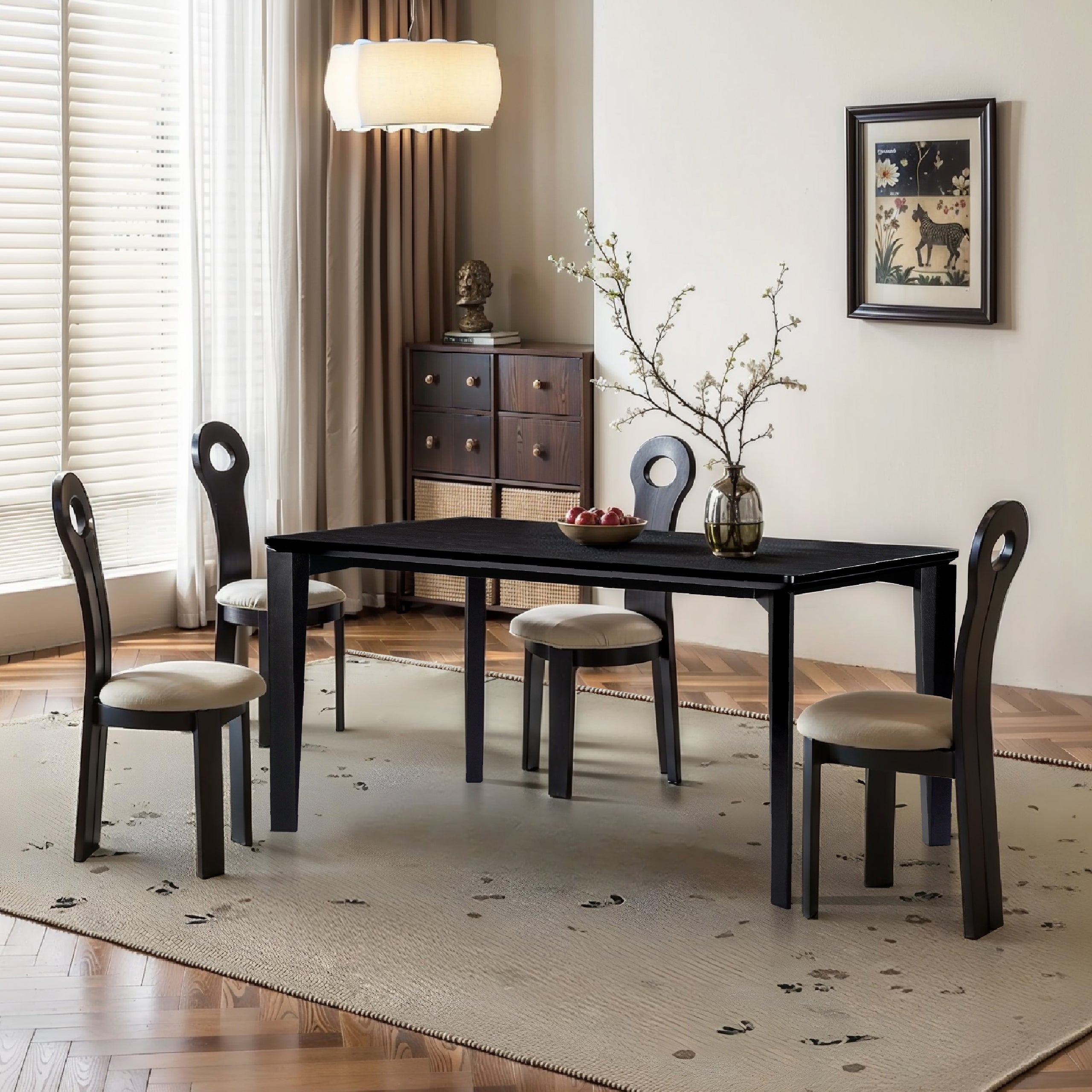Wenge in ash veneer wood rectangle dining table with rubberwood legs - LuxenHome