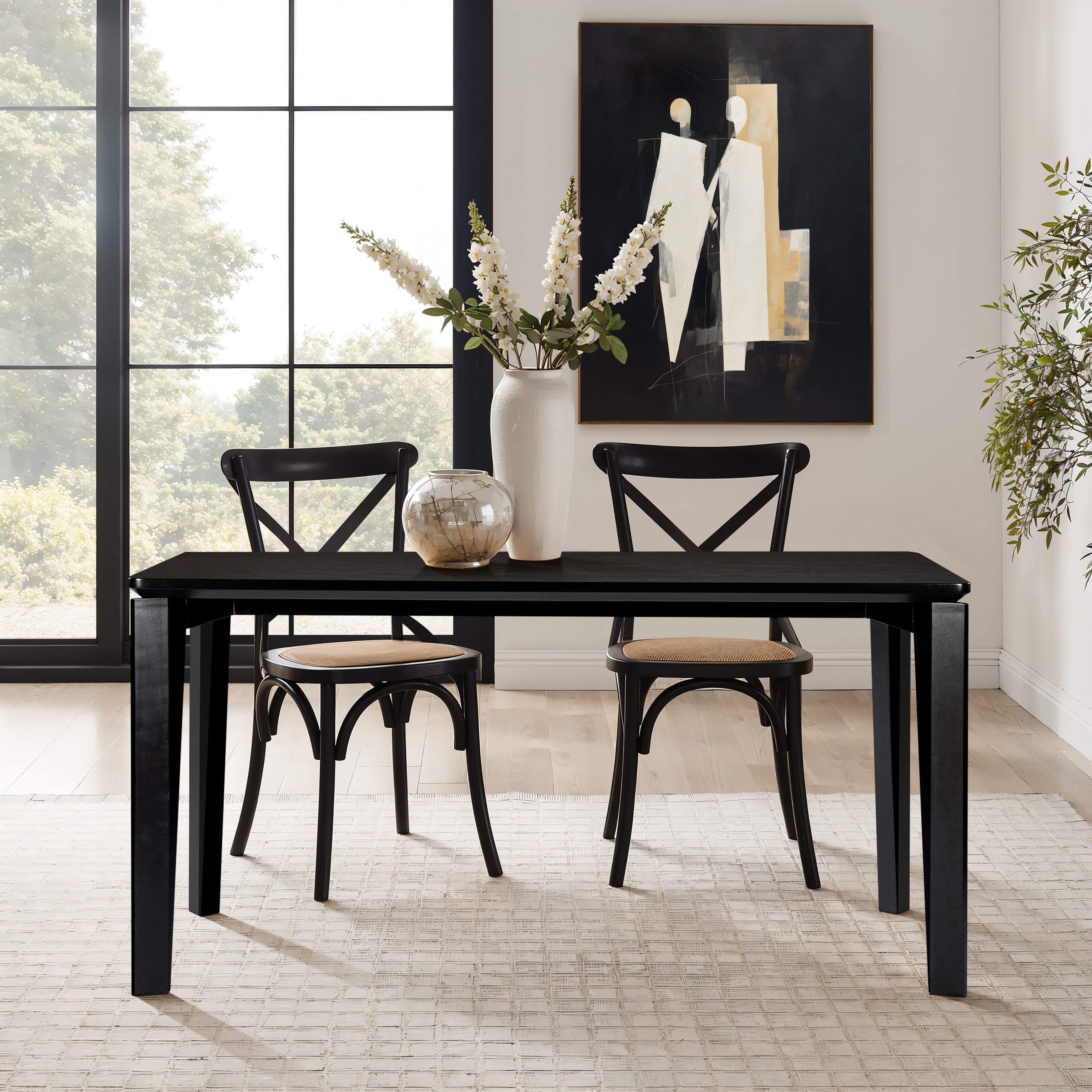 Wenge in ash veneer wood rectangle dining table with rubberwood legs - LuxenHome