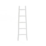 A rustic charm emanates from the white, fir wood ladder, featuring five sturdy rungs and standing elegantly against a plain background.