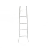 A rustic charm emanates from the white, fir wood ladder, featuring five sturdy rungs and standing elegantly against a plain background.