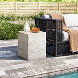 Travertine-Style Square MgO Side Table - LuxenHome