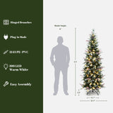 Pre-Lit Green Artificial  Pencil  Christmas Tree,6.5Ft