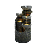 Gray 4-bowl and 5-tier polyresin outdoor water fountain with lights - LuxenHome