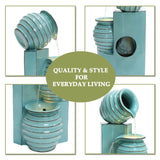 Aqua Blue 3-Tier Bowls Polyresin Outdoor Water Fountain with Lights - LuxenHome