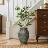 Antiqued Rustic Terracotta Flower Vase Green & Brown,14.5"