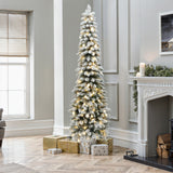 Pre-Lit Flocked Artificial Christmas Tree with Base, 7ft