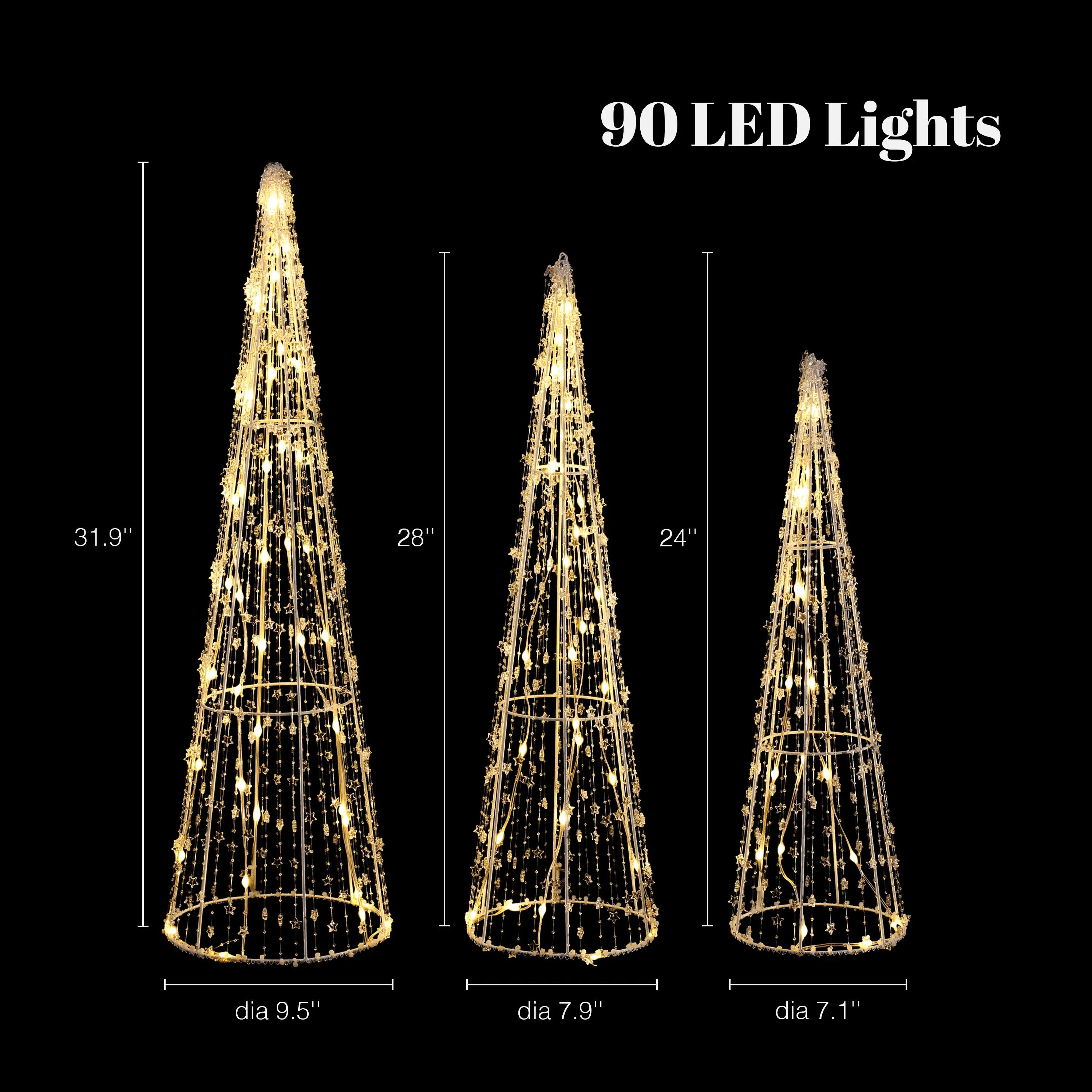 Lighted trees christmas decoration for indoor and outdoor, set of 3 - LuxenHome