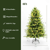 6Ft Pre-Lit Green Full Artificial Pine Christmas Tree with 8 Light Functions - LuxenHome