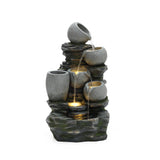 3-Tier Gray Pots on Stacked Rocks Polyresin Outdoor Water Fountain with Lights and Gray Side Planter - LuxenHome