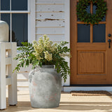 Rustic Gray & Brown Round Terracotta Vase with Handles,13.4''