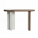 Travertine-style wood console table - LuxenHome