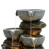 Gray 4-bowl and 5-tier polyresin outdoor water fountain with lights - LuxenHome