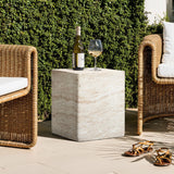 Travertine-Style Square MgO Side Table - LuxenHome