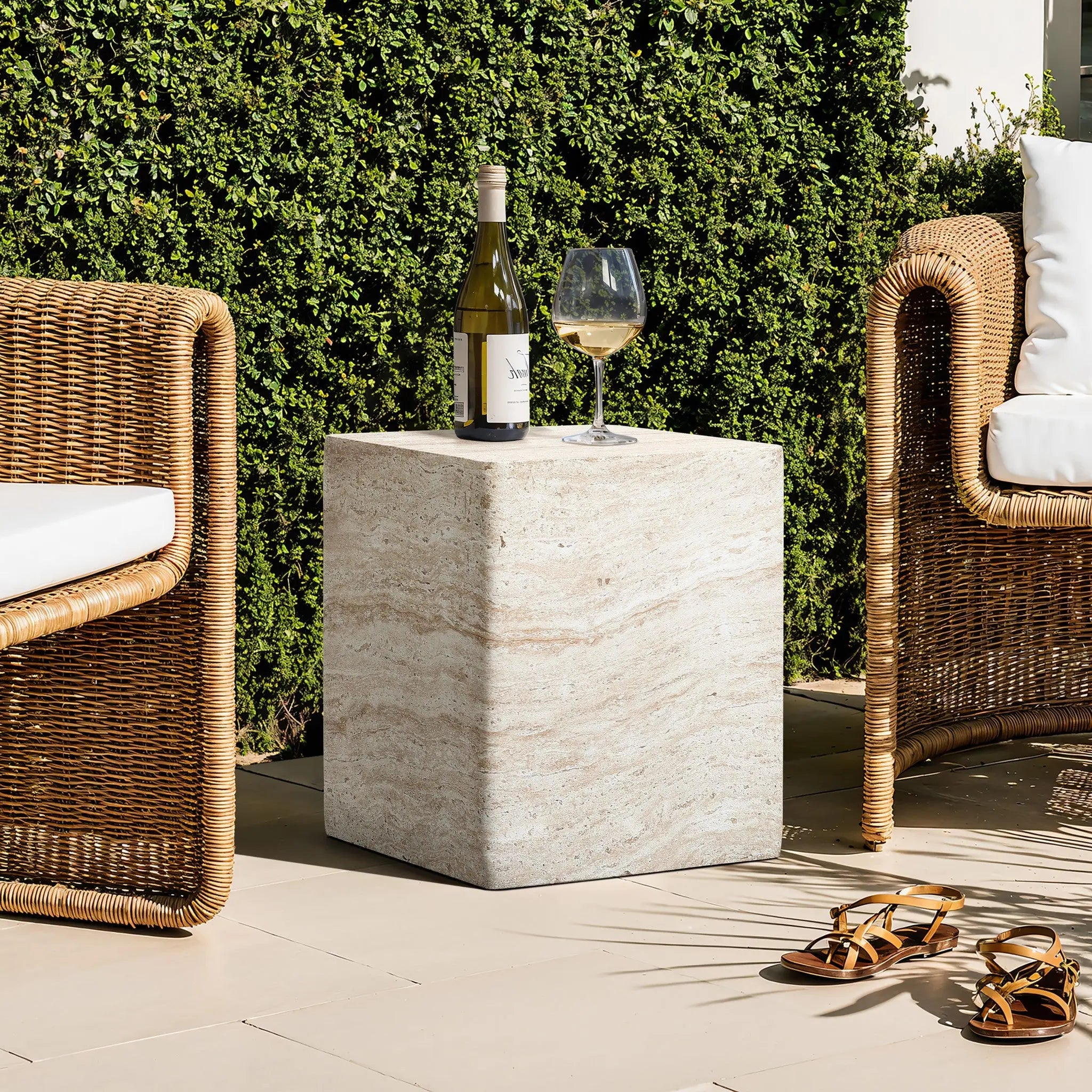 Travertine-Style Square MgO Side Table - LuxenHome