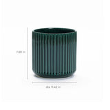 The LuxenHome Jade green ribbed glazed round ceramic planter offers a modern, sleek design with vertical ribs. It stands 11.81 inches tall and has an 11.42-inch diameter, featuring a drainage hole for optimal plant care—an ideal addition to your plant collection.