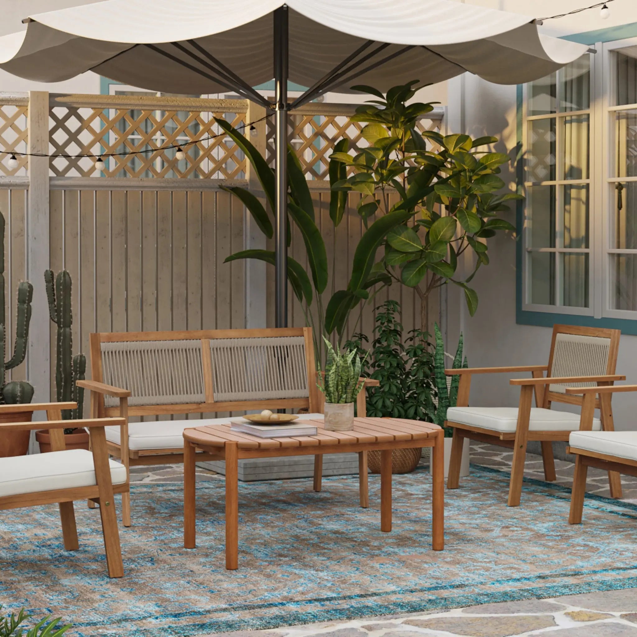 Solana solid wood rectangle outdoor coffee table - LuxenHome