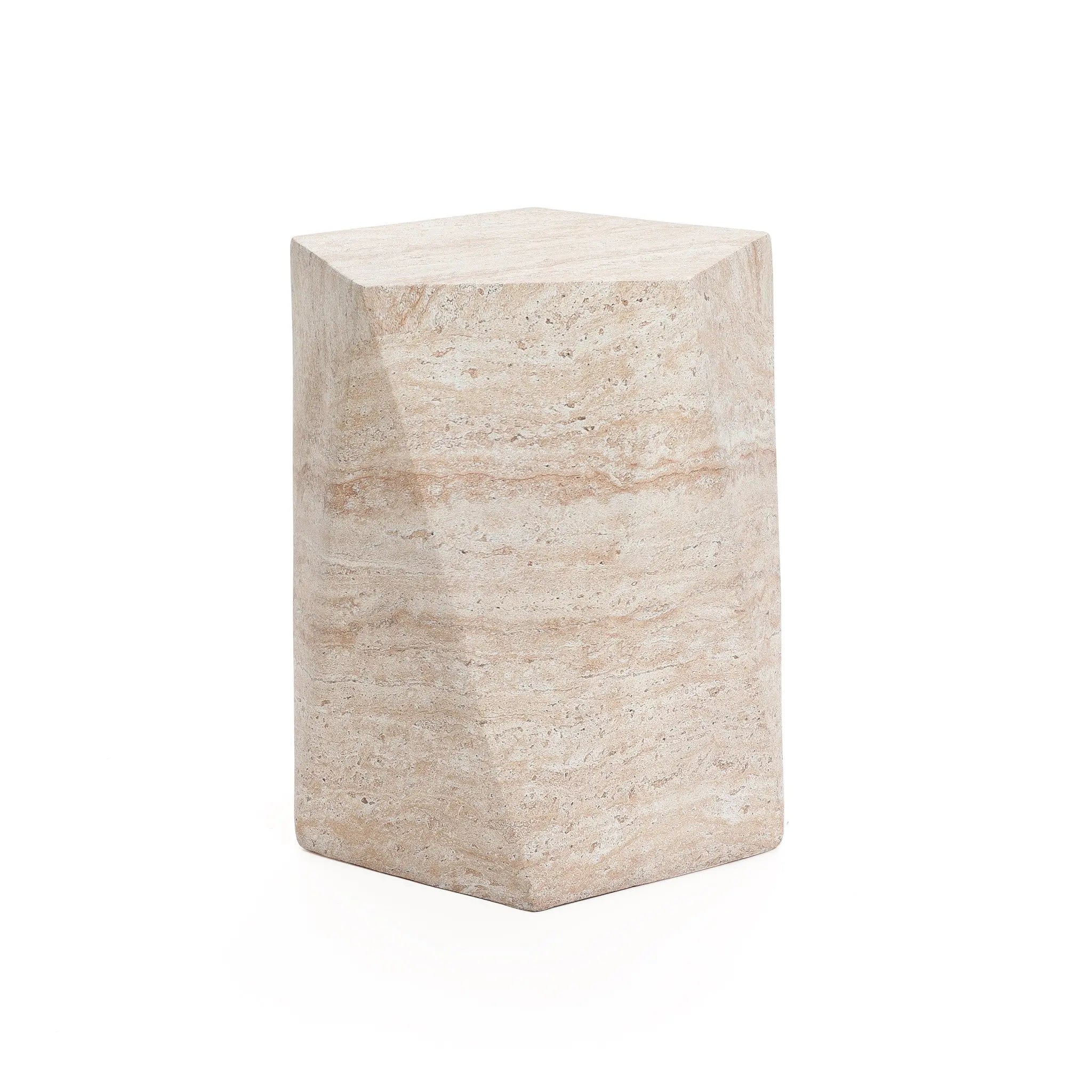 Travertine-Style Irregular Textured MgO Side Table - LuxenHome