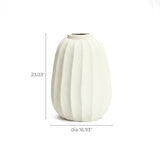 This modern white vase serves as an artistic centerpiece with its sleek, ribbed design. Standing 23.03 inches tall and boasting a 16.93-inch diameter, its a perfect minimalist home decor accent.