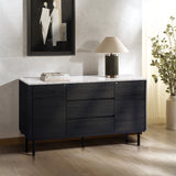 Black manufactured wood sideboard cabinet with marble top - LuxenHome