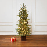 Pre-Lit Green Pine Christmas Tree with Square Pot,5ft