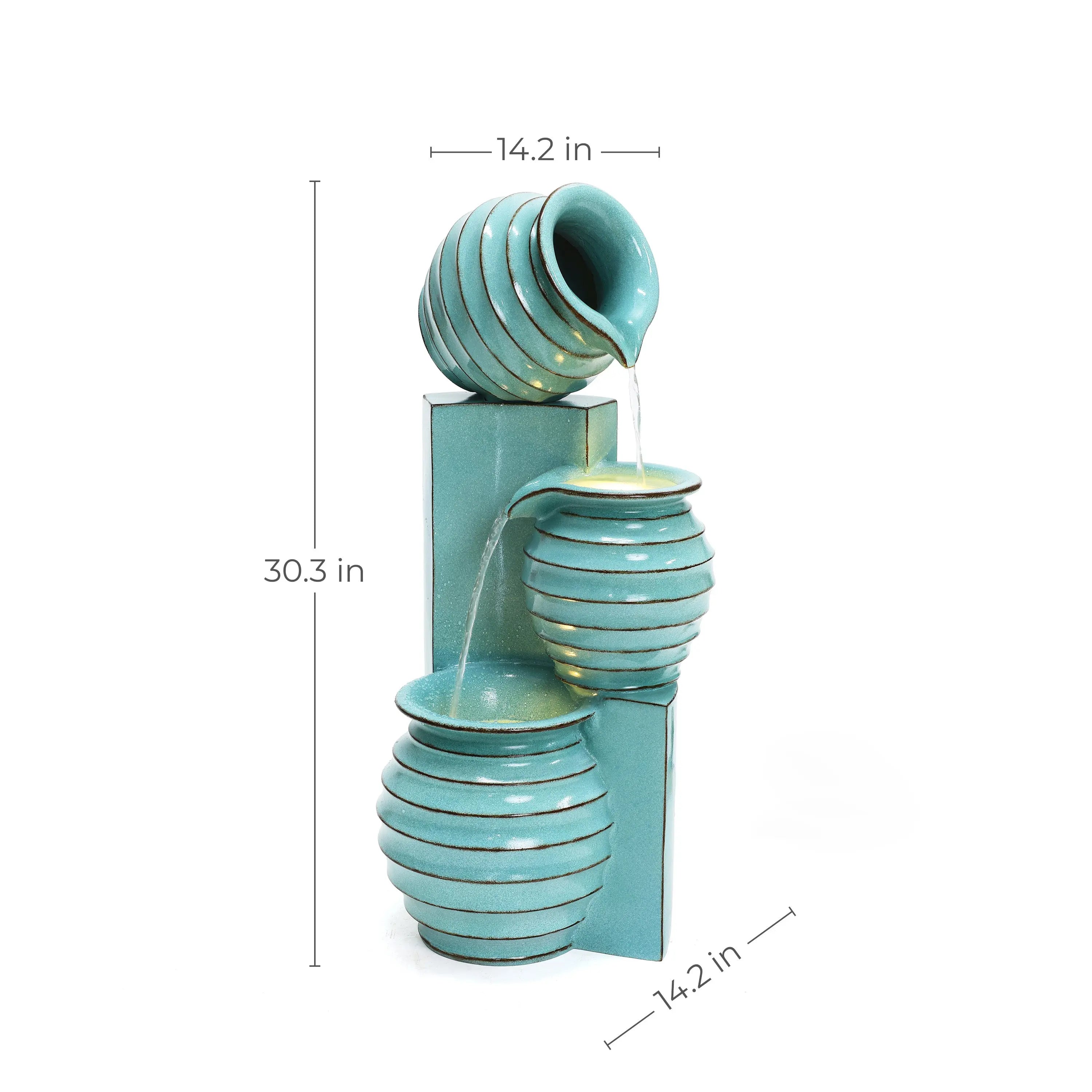 Aqua Blue 3-Tier Bowls Polyresin Outdoor Water Fountain with Lights - LuxenHome
