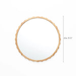 Round mirror featuring a scalloped design carved from rubberwood, with a diameter of 31.5 inches, set against a plain white background.
