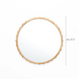 Round mirror featuring a scalloped design carved from rubberwood, with a diameter of 31.5 inches, set against a plain white background.