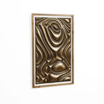 A stunning 3D abstract design featuring a swirling bronze pattern adorns the white wall, embodying modern home decor elegance.