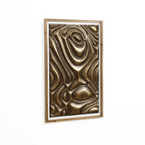 A stunning 3D abstract design featuring a swirling bronze pattern adorns the white wall, embodying modern home decor elegance.