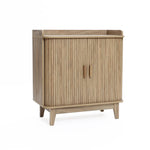 Fluted tambour door oak finish storage cabinet with tray top - LuxenHome