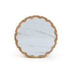 Marko wood grain round end table with faux marble top - LuxenHome