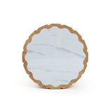 Marko wood grain round end table with faux marble top - LuxenHome