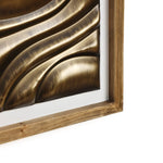 Textured bronze artwork with wavy patterns and hints of gold, encased in a wooden frame, creating a striking piece of modern home decor.