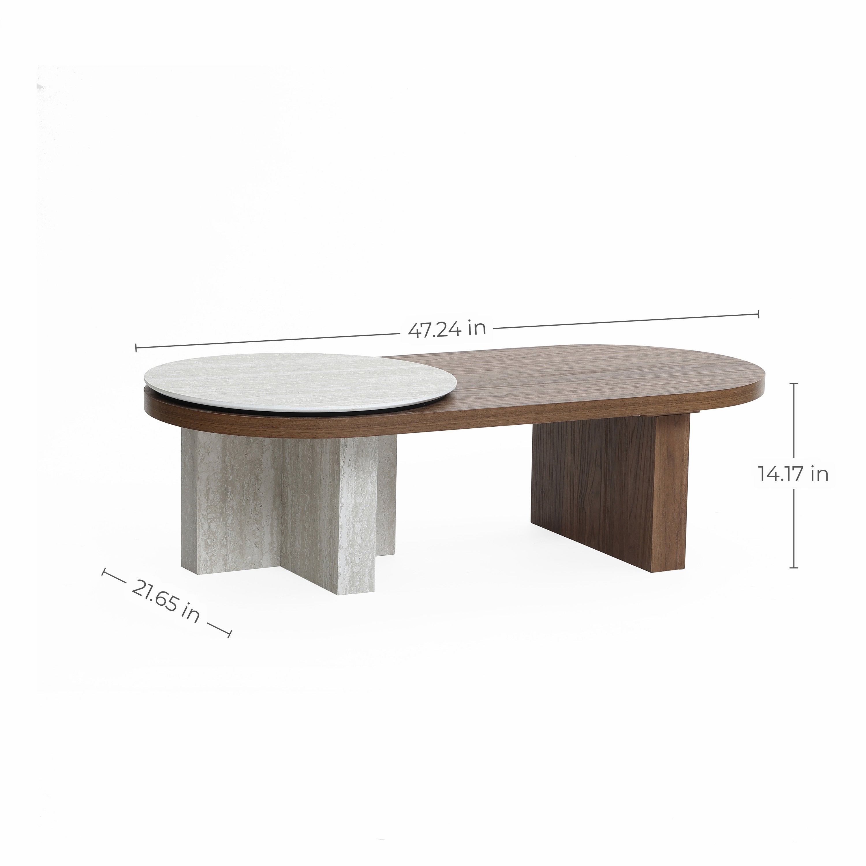 Travertine-style and walnut finish wood coffee table - LuxenHome